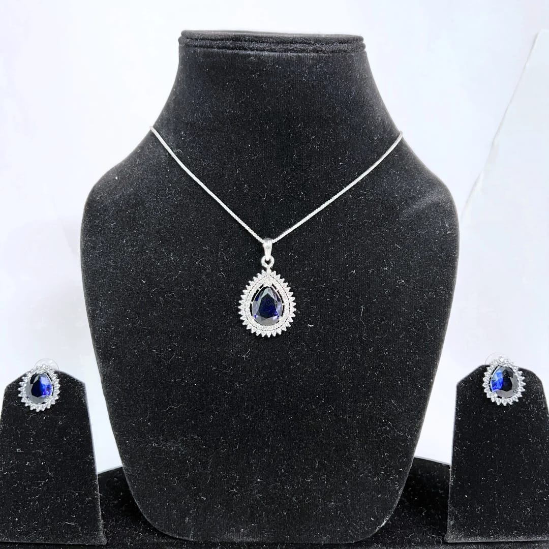 Majestic Dark Blue AD Pendant set with earrings - A Statement of Royal Elegance