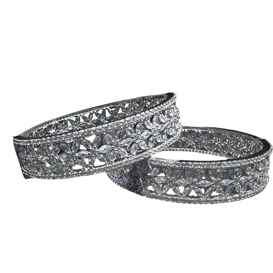 Premium American Diamond Floral Design Bangle for Women – Sparkling Stone Jewellery for Weddings, Parties & Festive Occasions