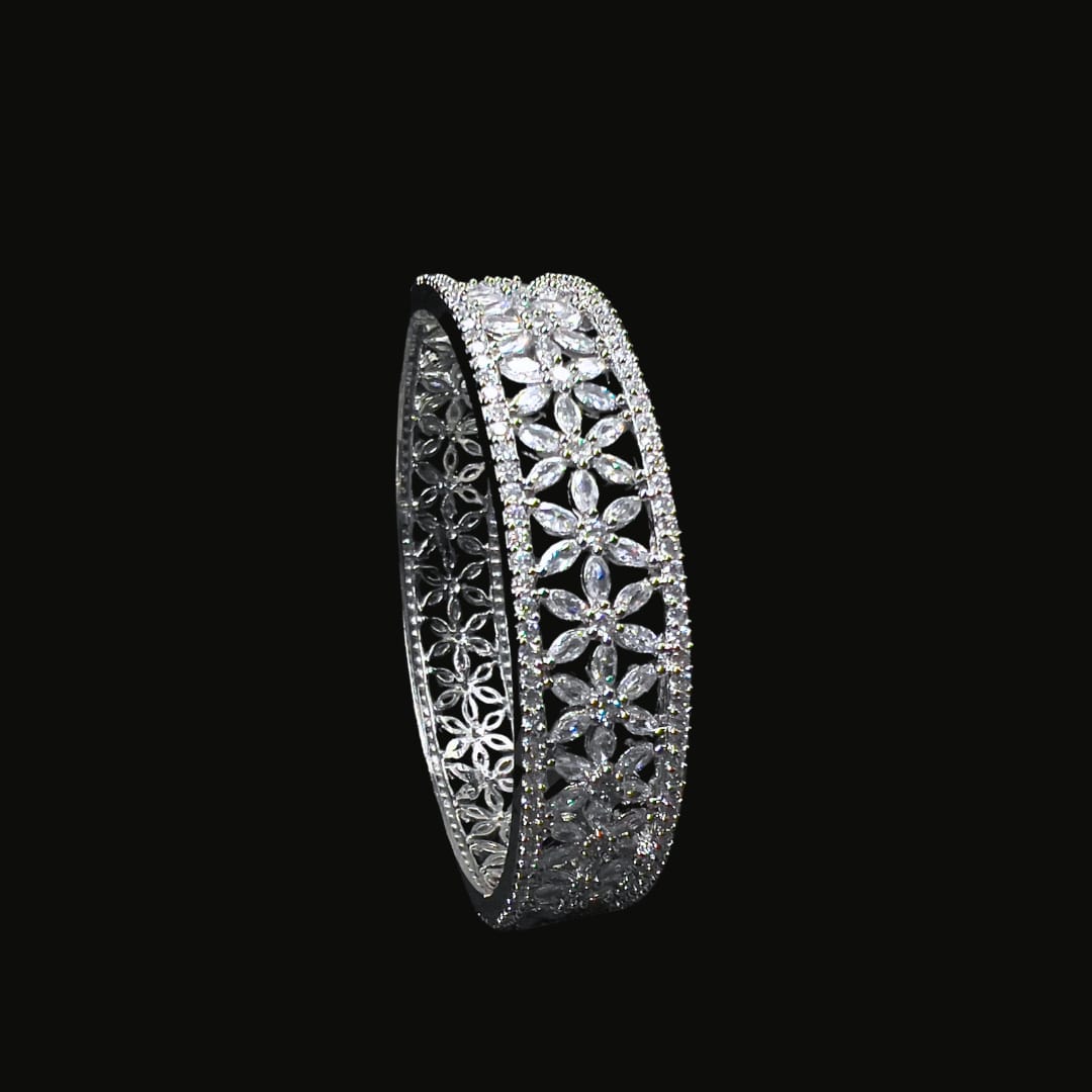 Premium American Diamond Floral Design Bangle for Women – Sparkling Stone Jewellery for Weddings, Parties & Festive Occasions