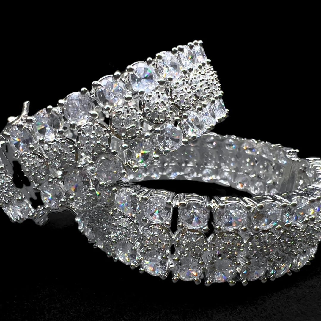 Dazzling American Diamond Cuff Bangle - Two-Row Pear Cut AD Bangles
