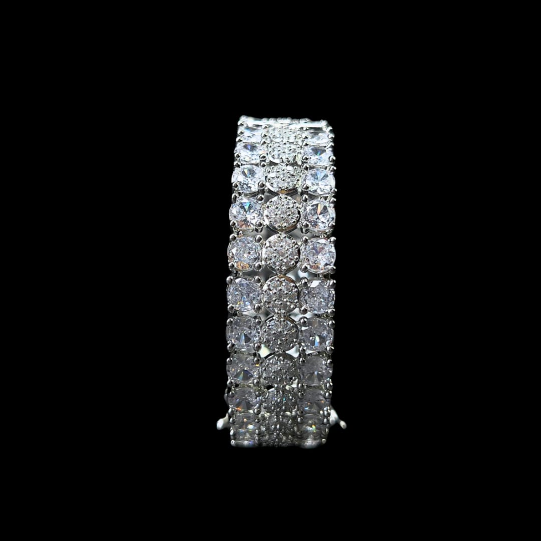 Dazzling American Diamond Cuff Bangle - Two-Row Pear Cut AD Bangles