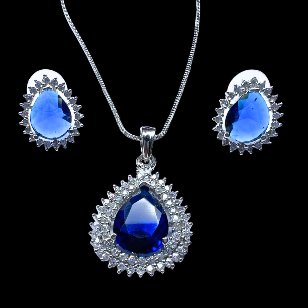 Majestic Dark Blue AD Pendant set with earrings - A Statement of Royal Elegance