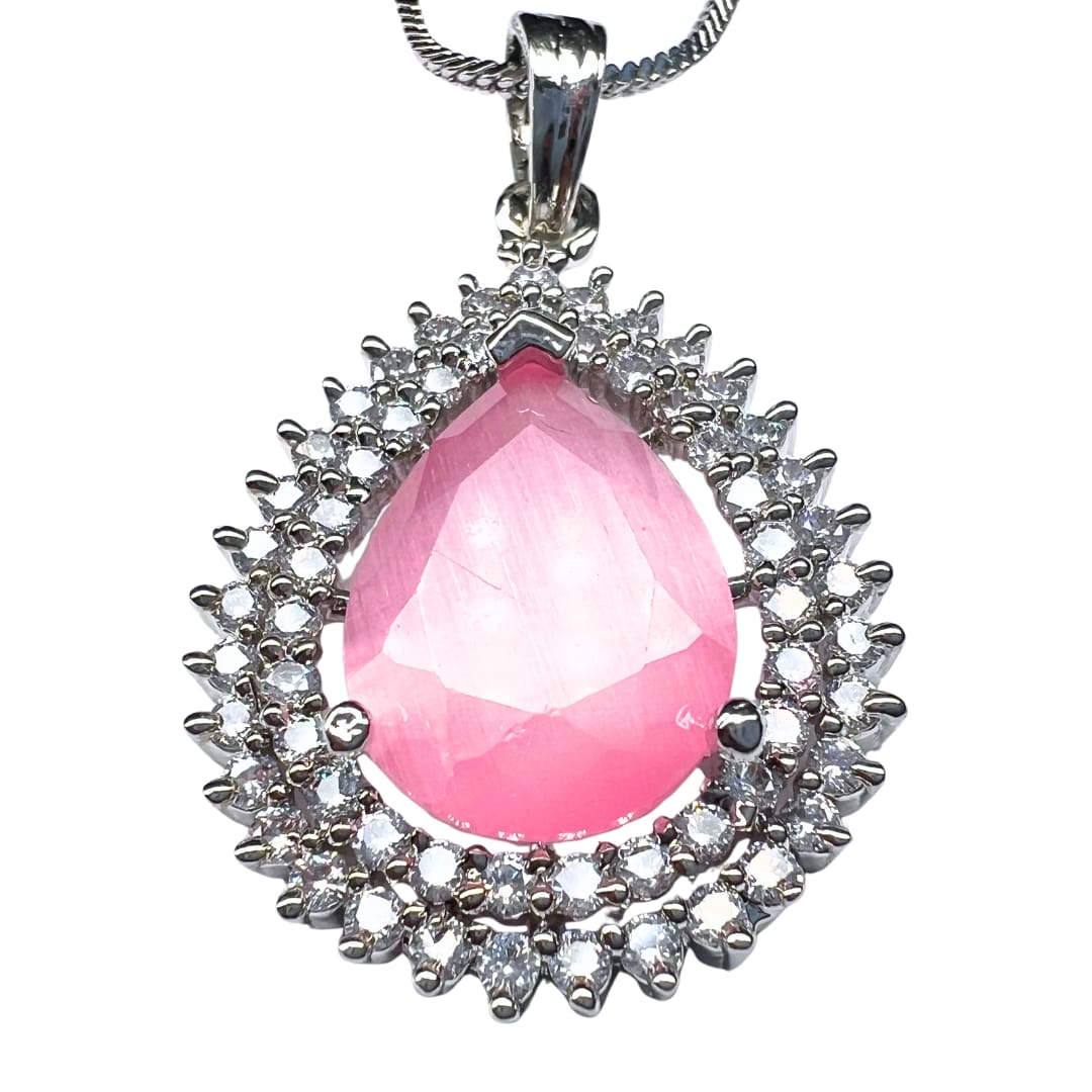 Serene Rose Pink Teardrop AD Pendant set