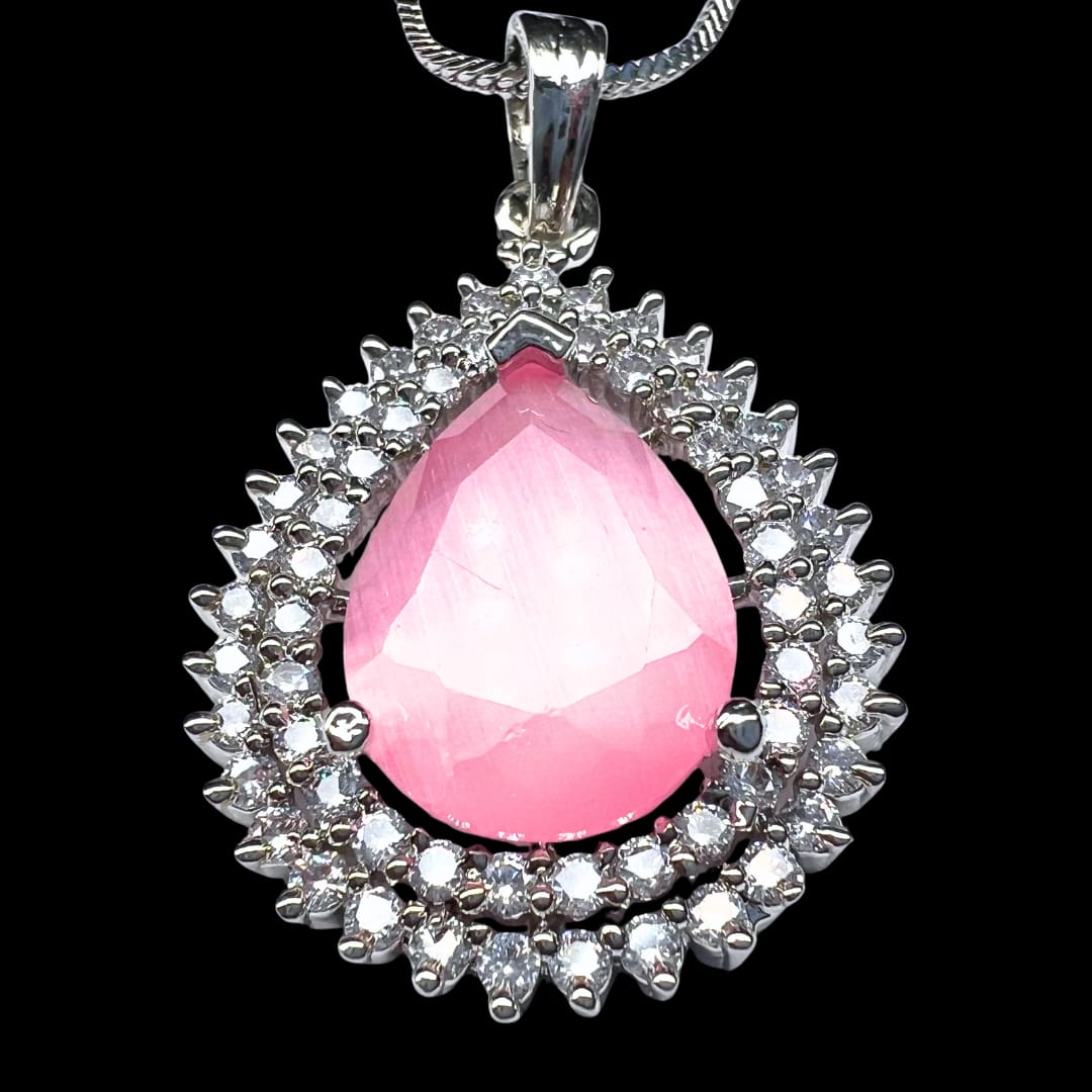 Serene Rose Pink Teardrop AD Pendant set