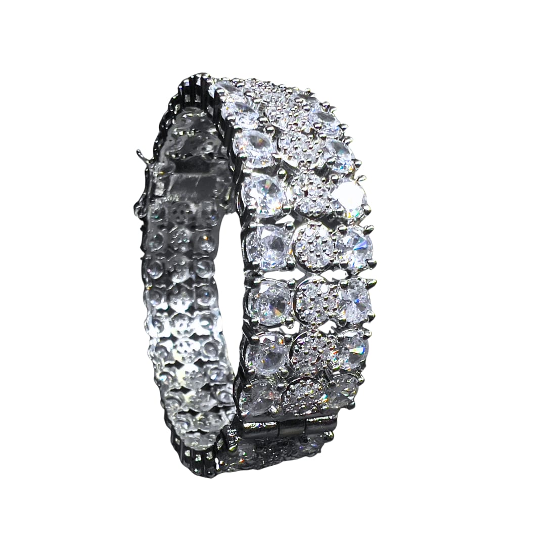 Dazzling American Diamond Cuff Bangle - Two-Row Pear Cut AD Bangles