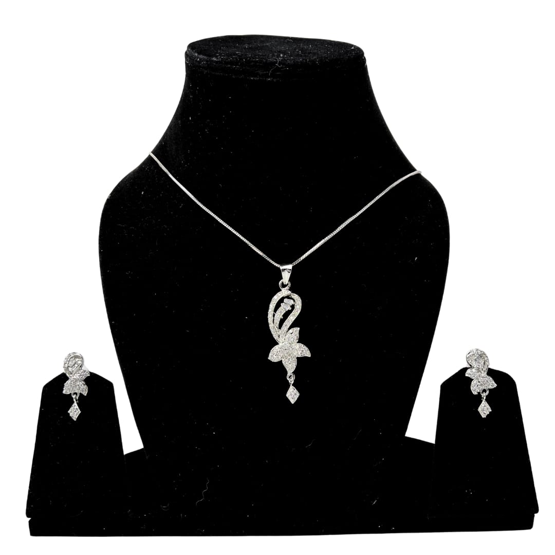 Elegant American Diamond Floral Pendant Set with Earrings - Sparkling AD Jewelry