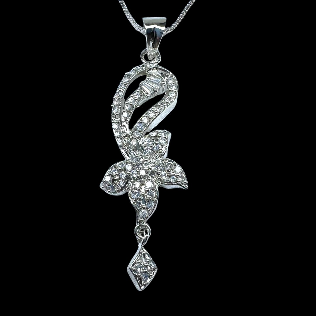 Elegant American Diamond Floral Pendant Set with Earrings - Sparkling AD Jewelry