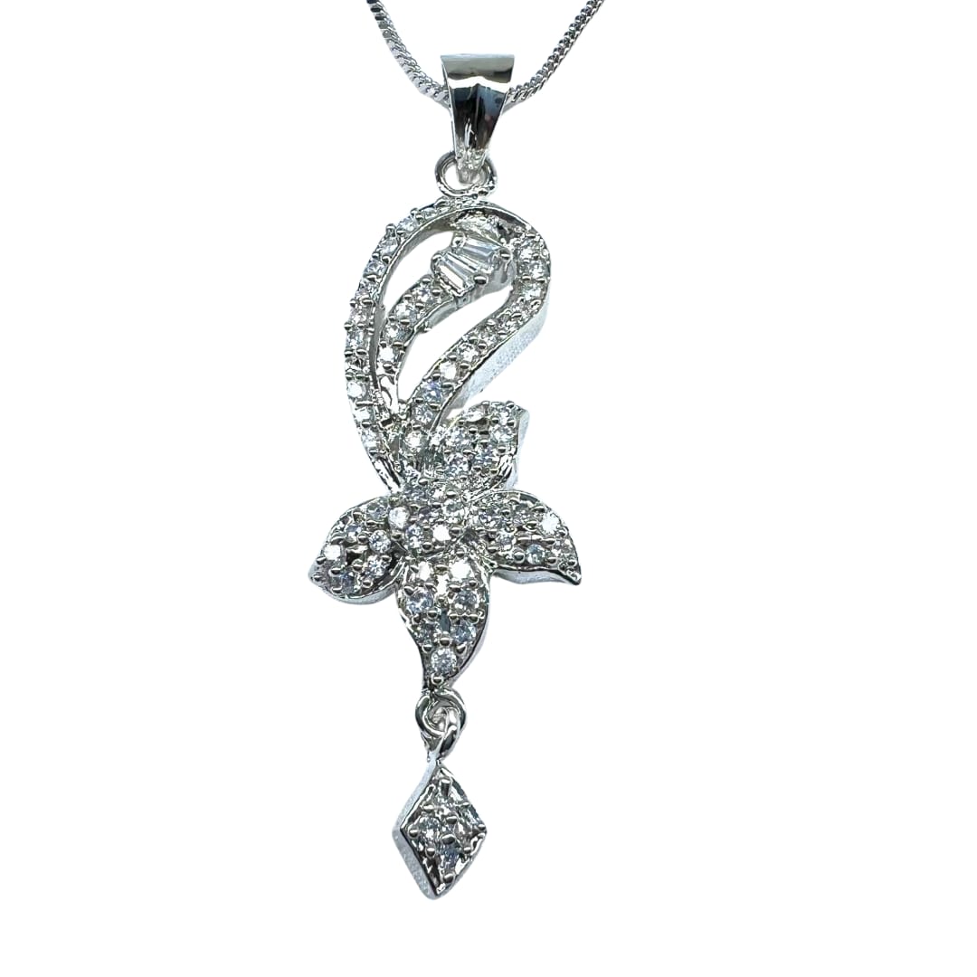 Elegant American Diamond Floral Pendant Set with Earrings - Sparkling AD Jewelry