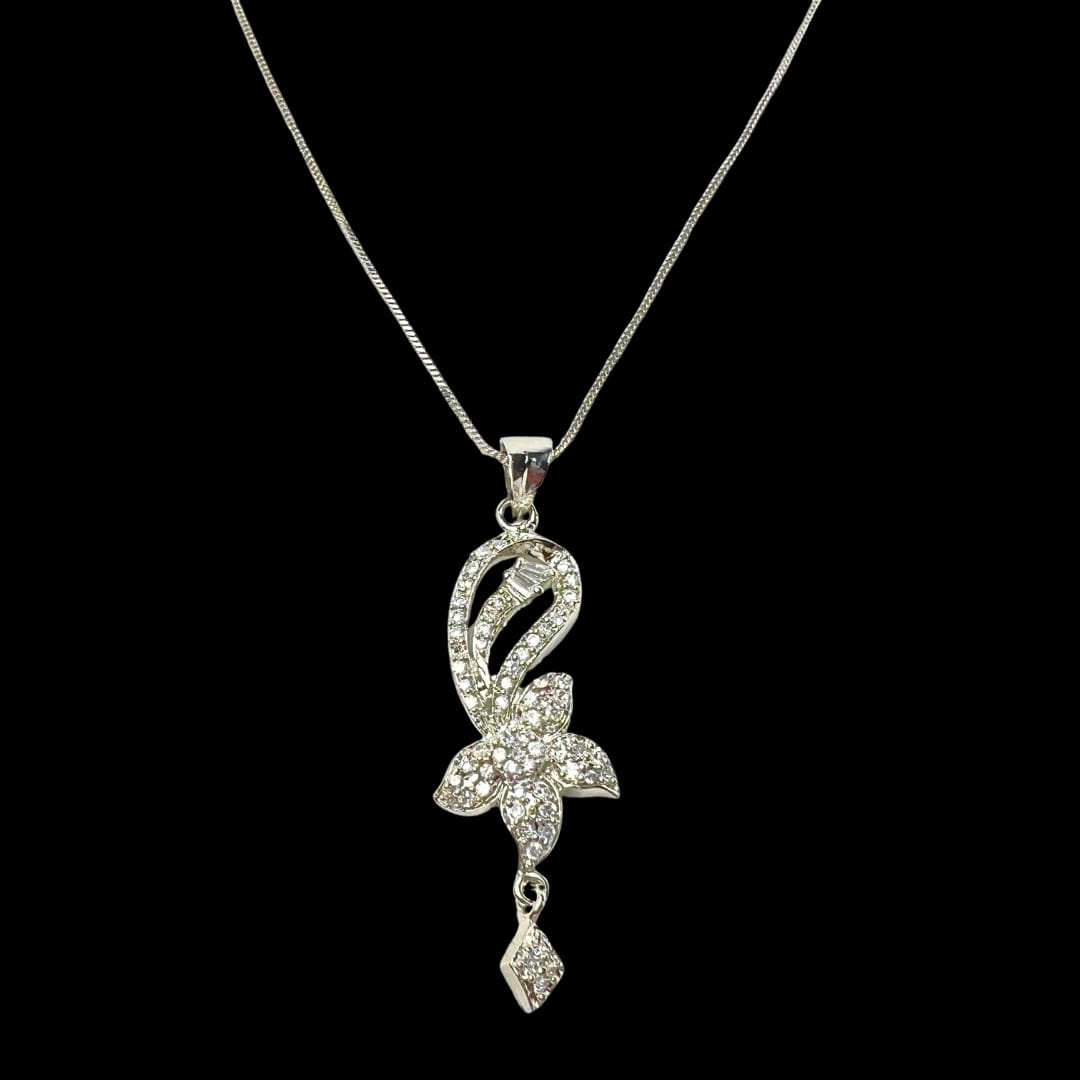 Elegant American Diamond Floral Pendant Set with Earrings - Sparkling AD Jewelry