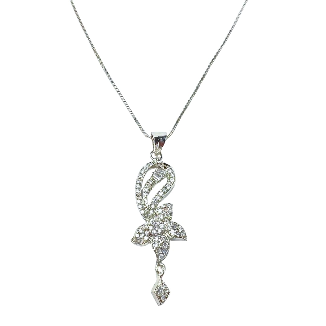 Elegant American Diamond Floral Pendant Set with Earrings - Sparkling AD Jewelry