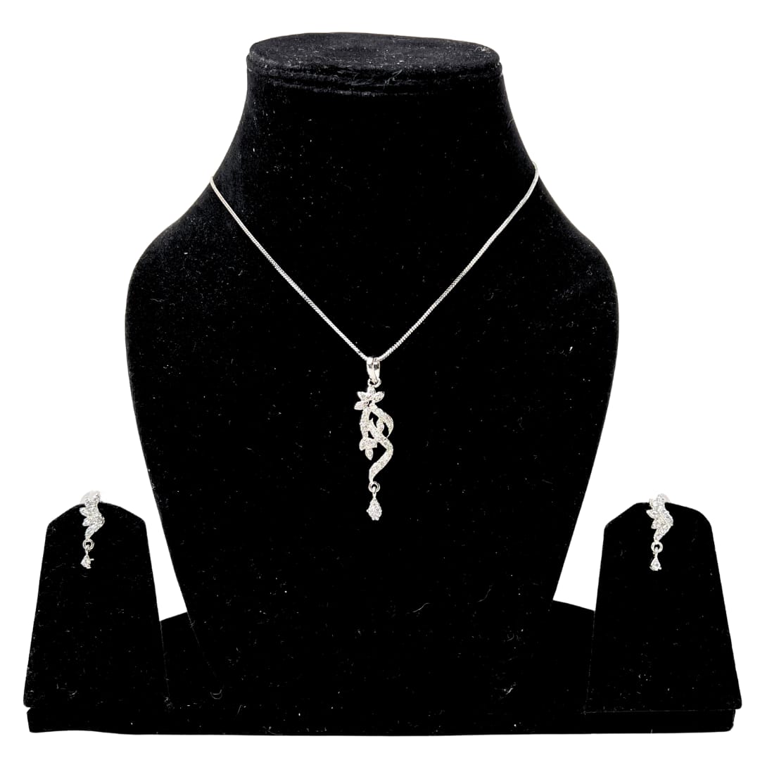 Elegant AD American Diamond Pendant Set with Floral Design