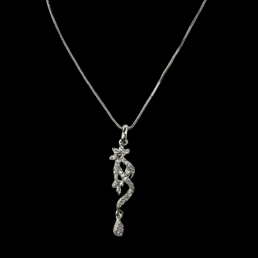 Elegant AD American Diamond Pendant Set with Floral Design