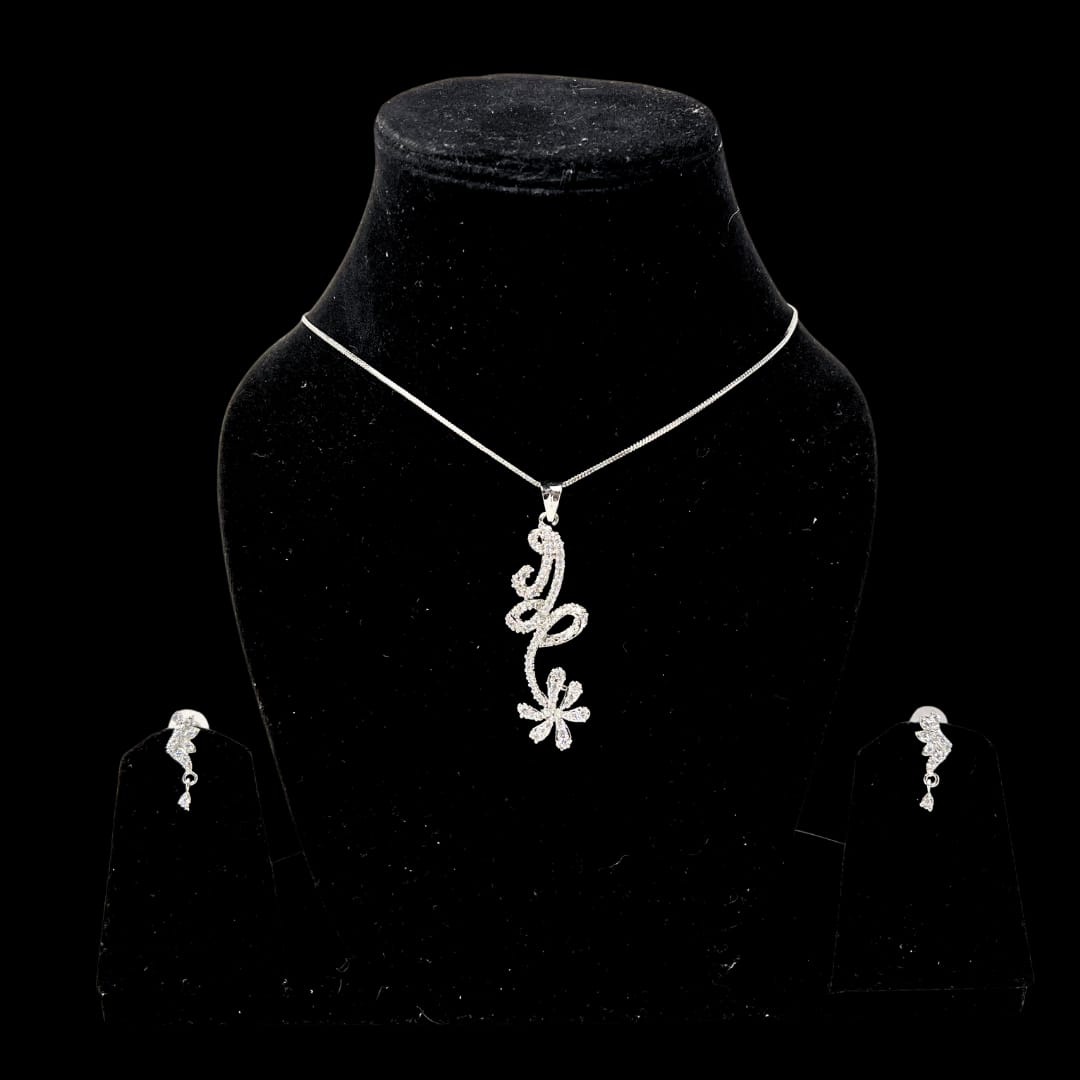 Graceful Floral AD American Diamond Pendant & Earring Set – Elegant Jewelry for Special Occasions