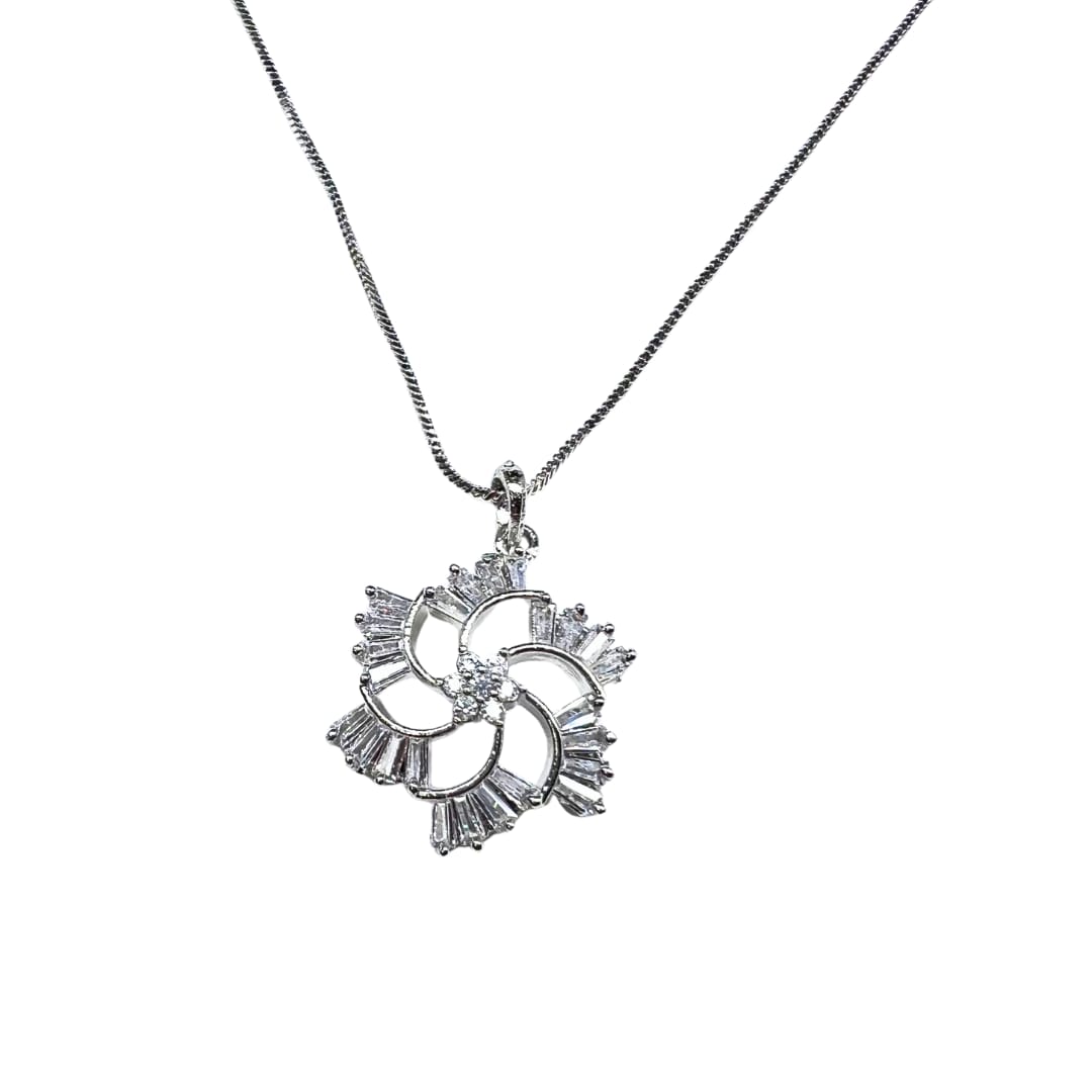 Radiant AD American Diamond Pendant and Earring Set | Snowflake Floral Design