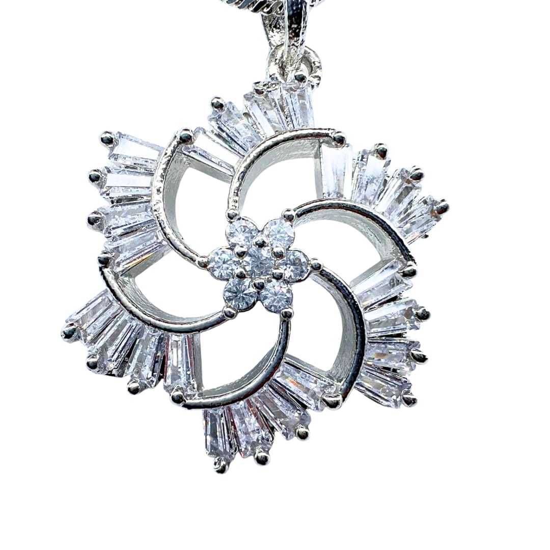 Radiant AD American Diamond Pendant and Earring Set | Snowflake Floral Design
