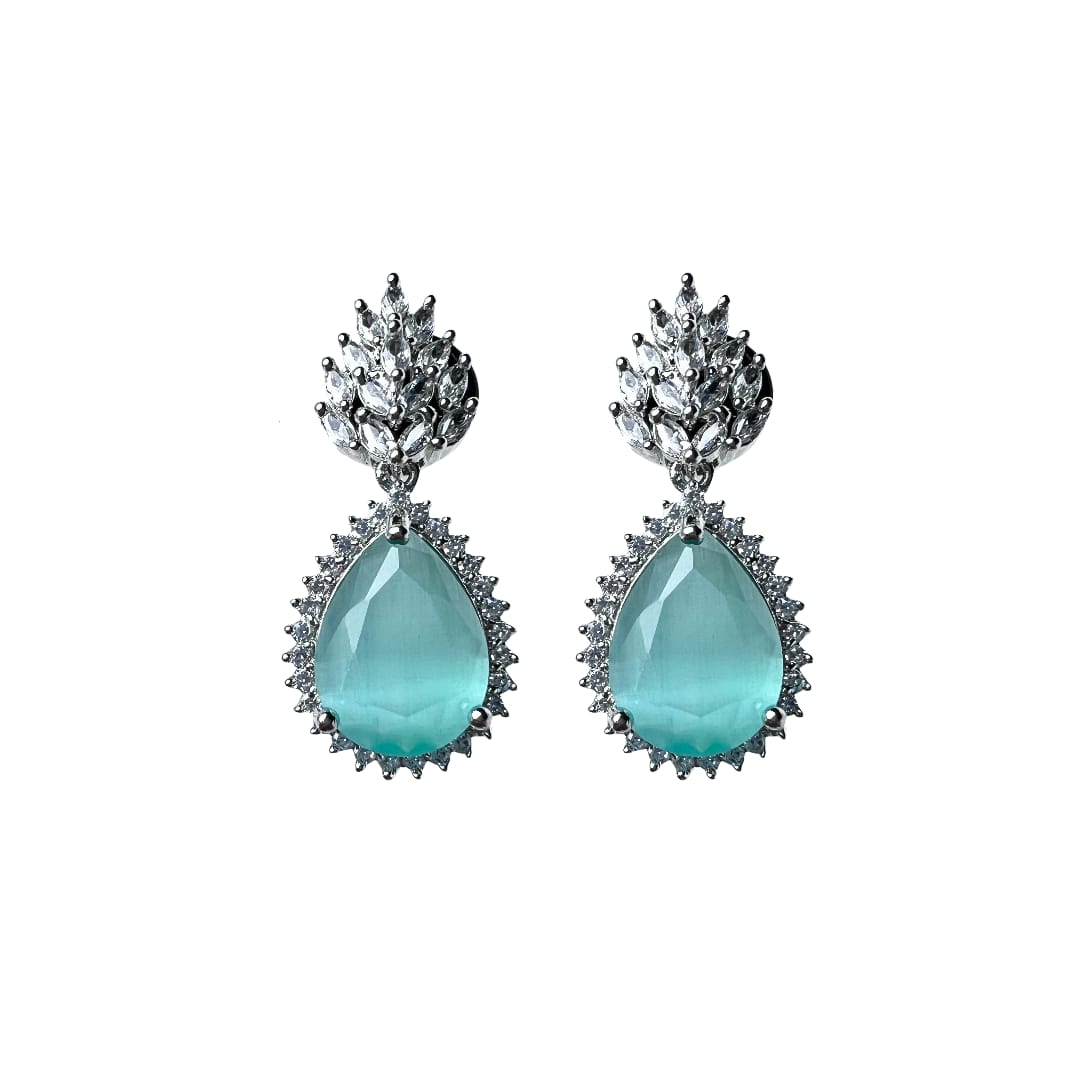 Mint Green Teardrop AD Earrings – Refreshing Elegance with a Touch of Sparkle
