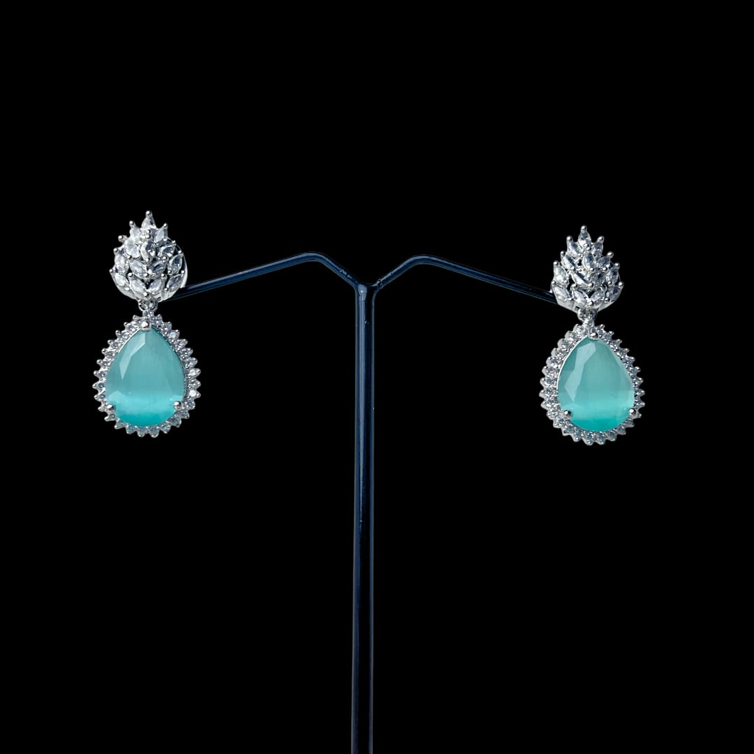 Mint Green Teardrop AD Earrings – Refreshing Elegance with a Touch of Sparkle
