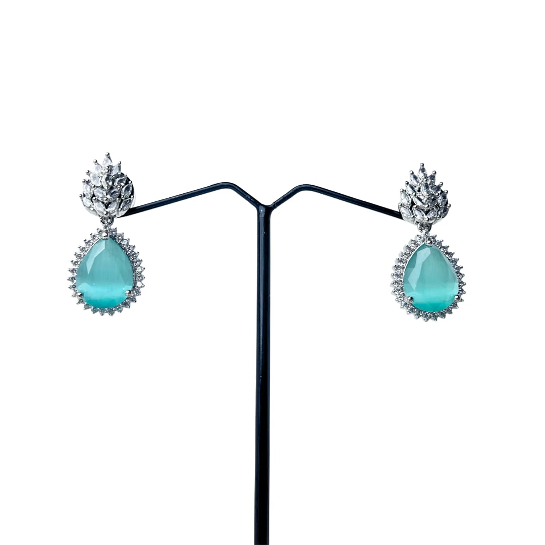 Mint Green Teardrop AD Earrings – Refreshing Elegance with a Touch of Sparkle