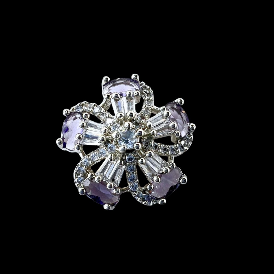 Elegant AD Jewelry with Purple Stones -Stunning American Diamond & Amethyst Floral Pendant and earring set