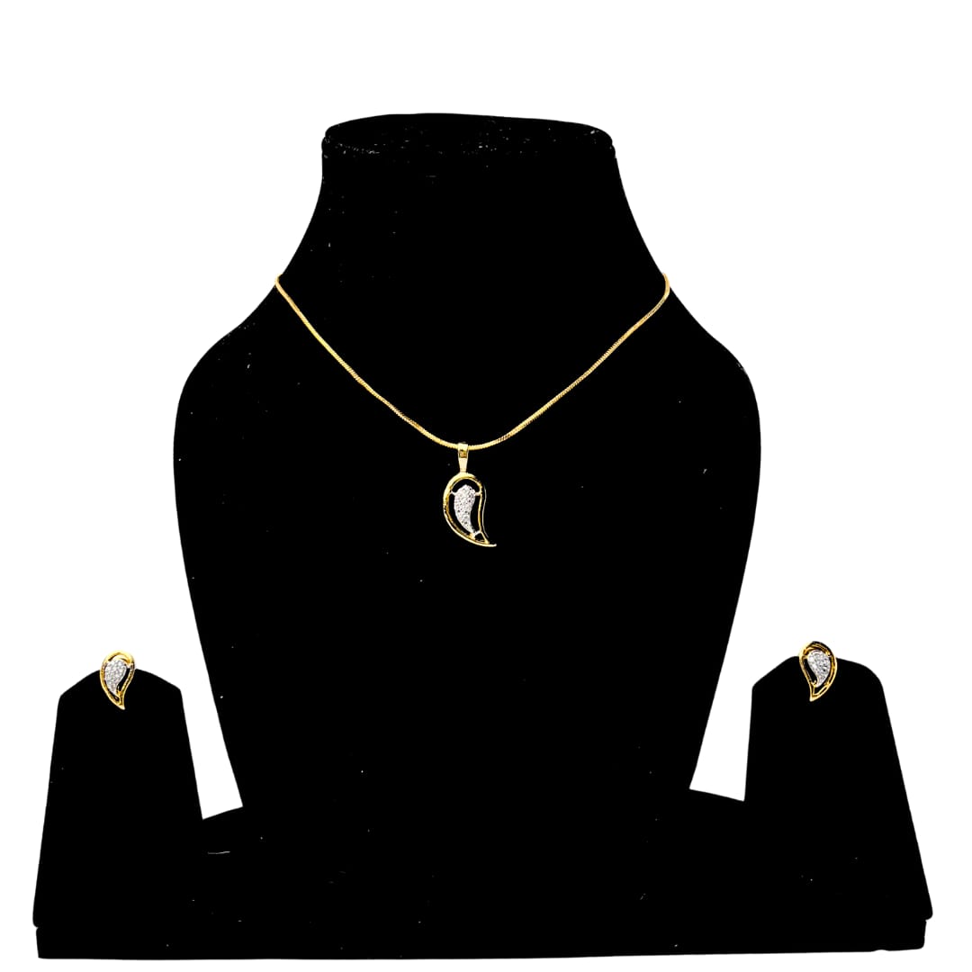 Elegant AD American Diamond Pendant and Earring Set | Leaf Design