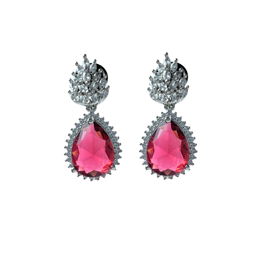 Crimson Red Teardrop AD Earrings – Bold Elegance for Celebrations & Special Moments