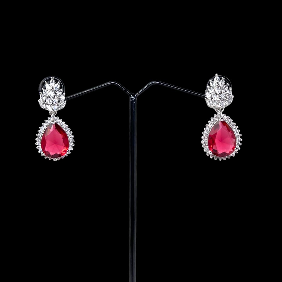 Crimson Red Teardrop AD Earrings – Bold Elegance for Celebrations & Special Moments