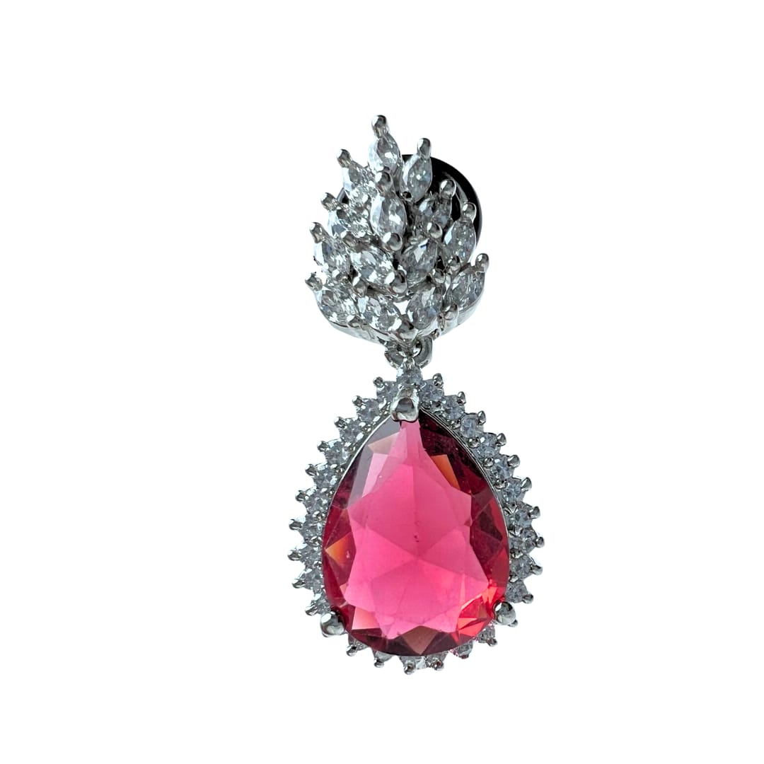 Crimson Red Teardrop AD Earrings – Bold Elegance for Celebrations & Special Moments