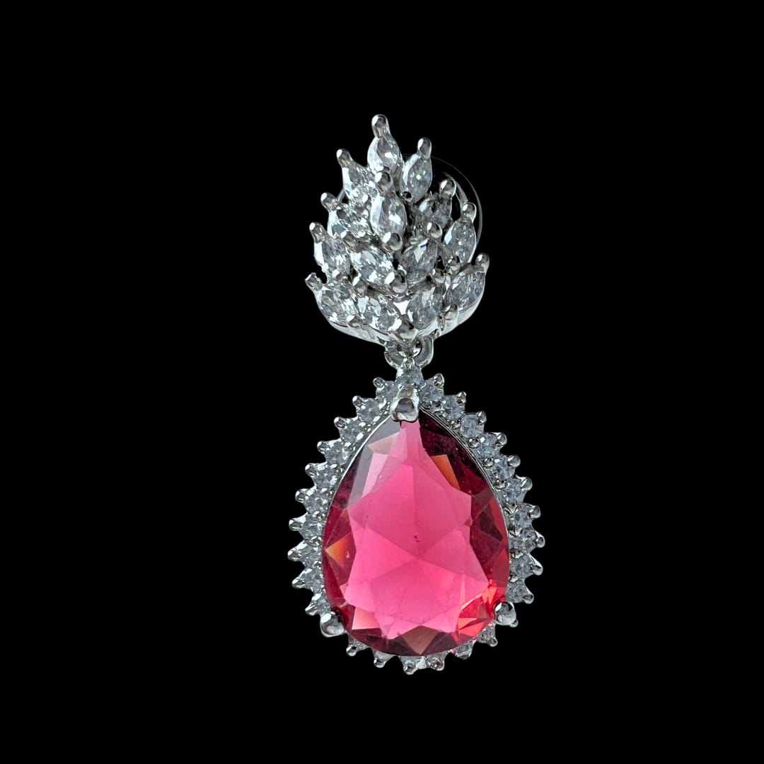 Crimson Red Teardrop AD Earrings – Bold Elegance for Celebrations & Special Moments