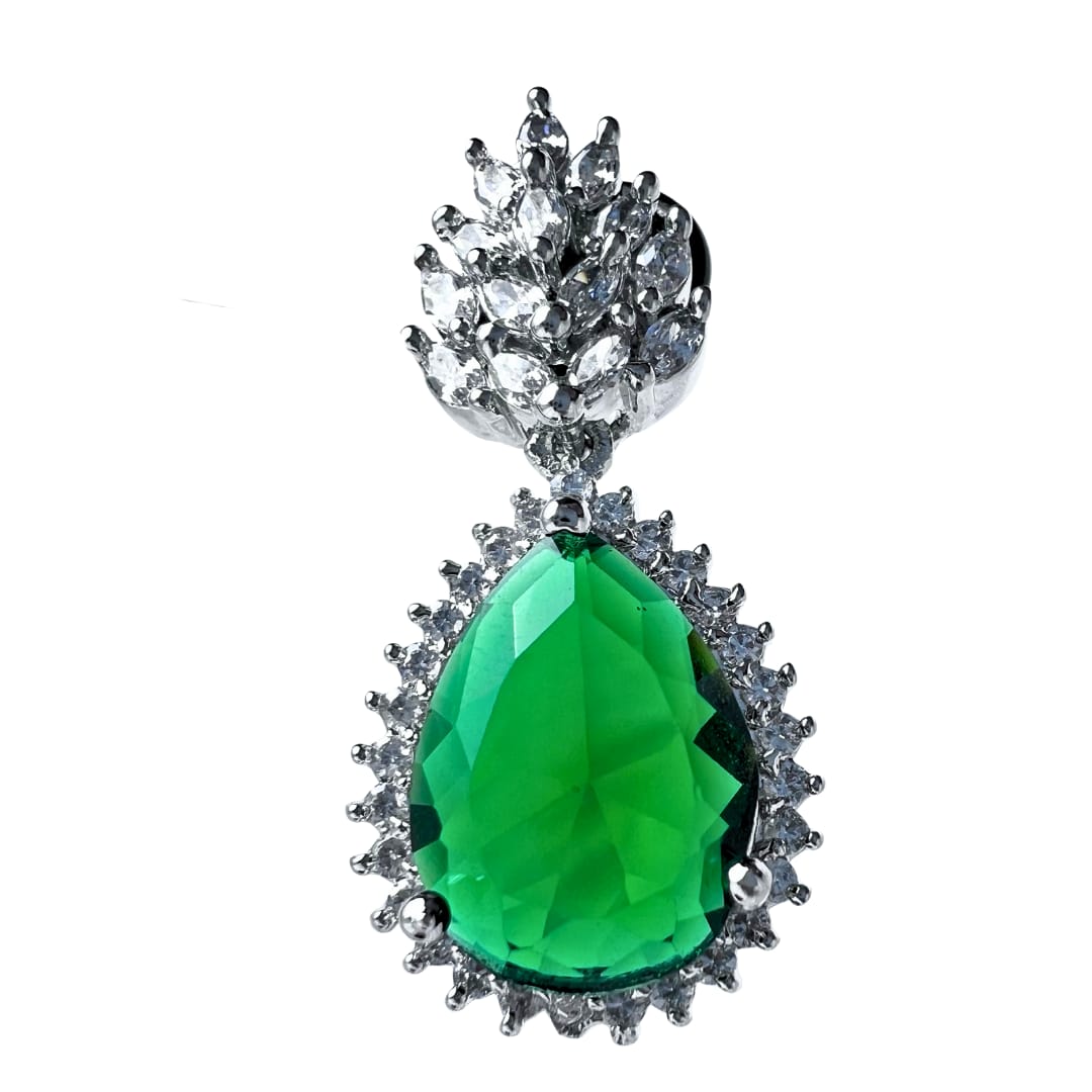 Emerald Green Teardrop AD Earrings – Glamorous Sparkle with Royal Charm