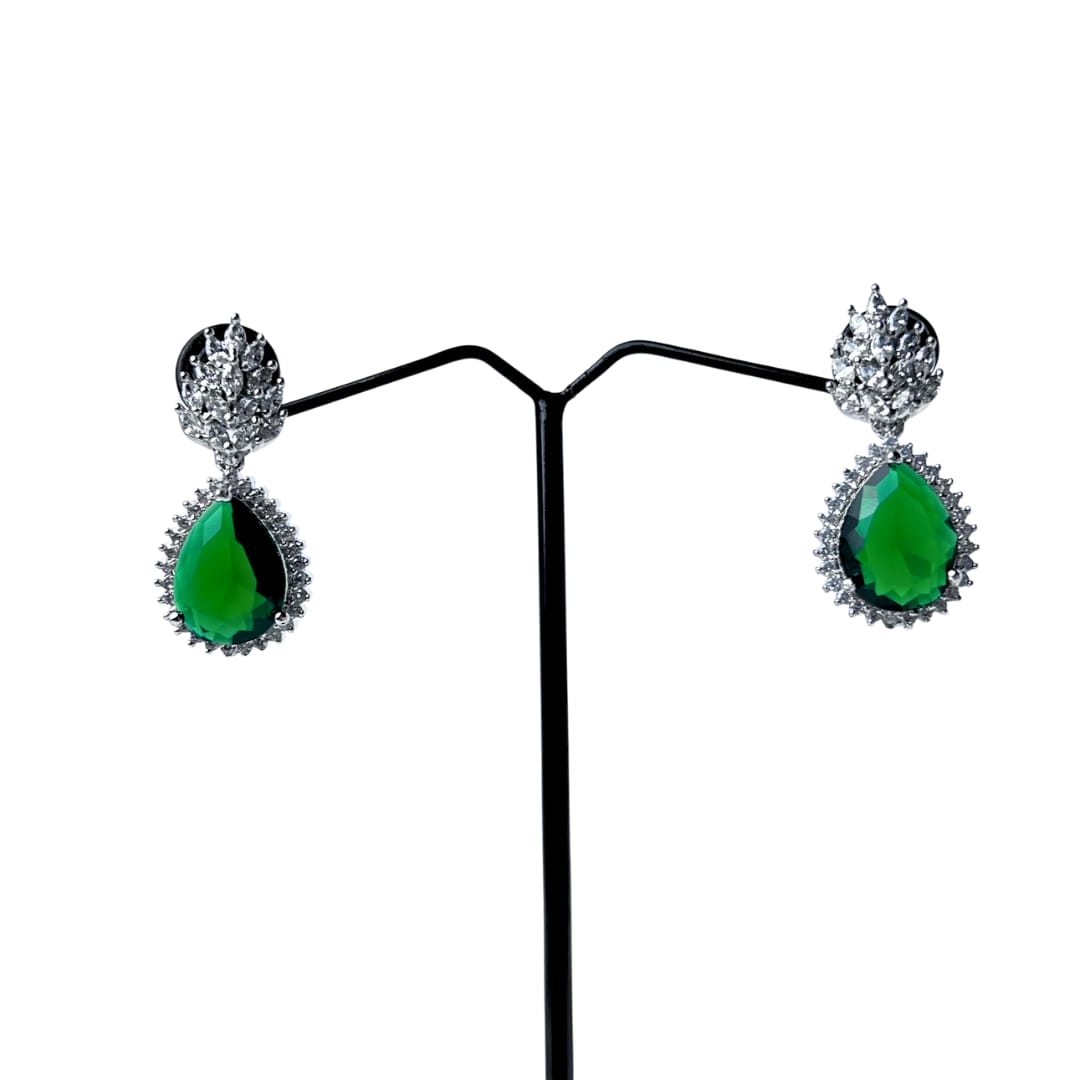 Emerald Green Teardrop AD Earrings – Glamorous Sparkle with Royal Charm