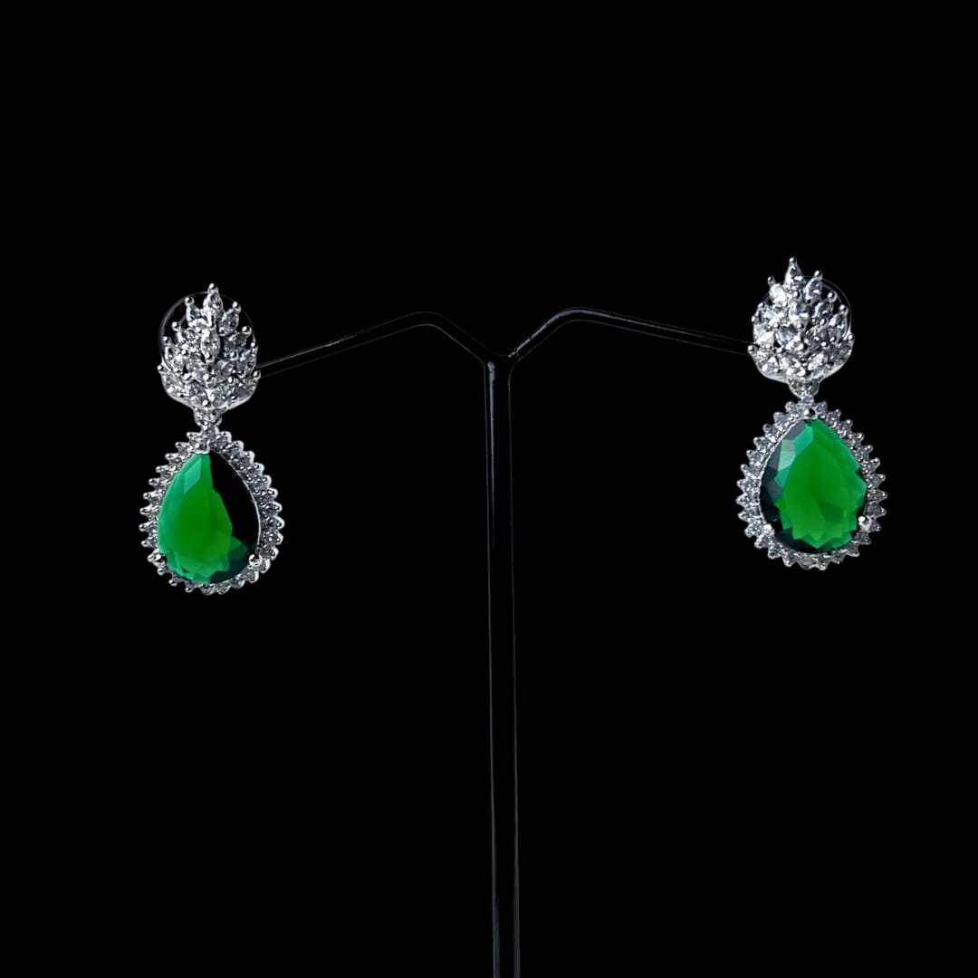 Emerald Green Teardrop AD Earrings – Glamorous Sparkle with Royal Charm