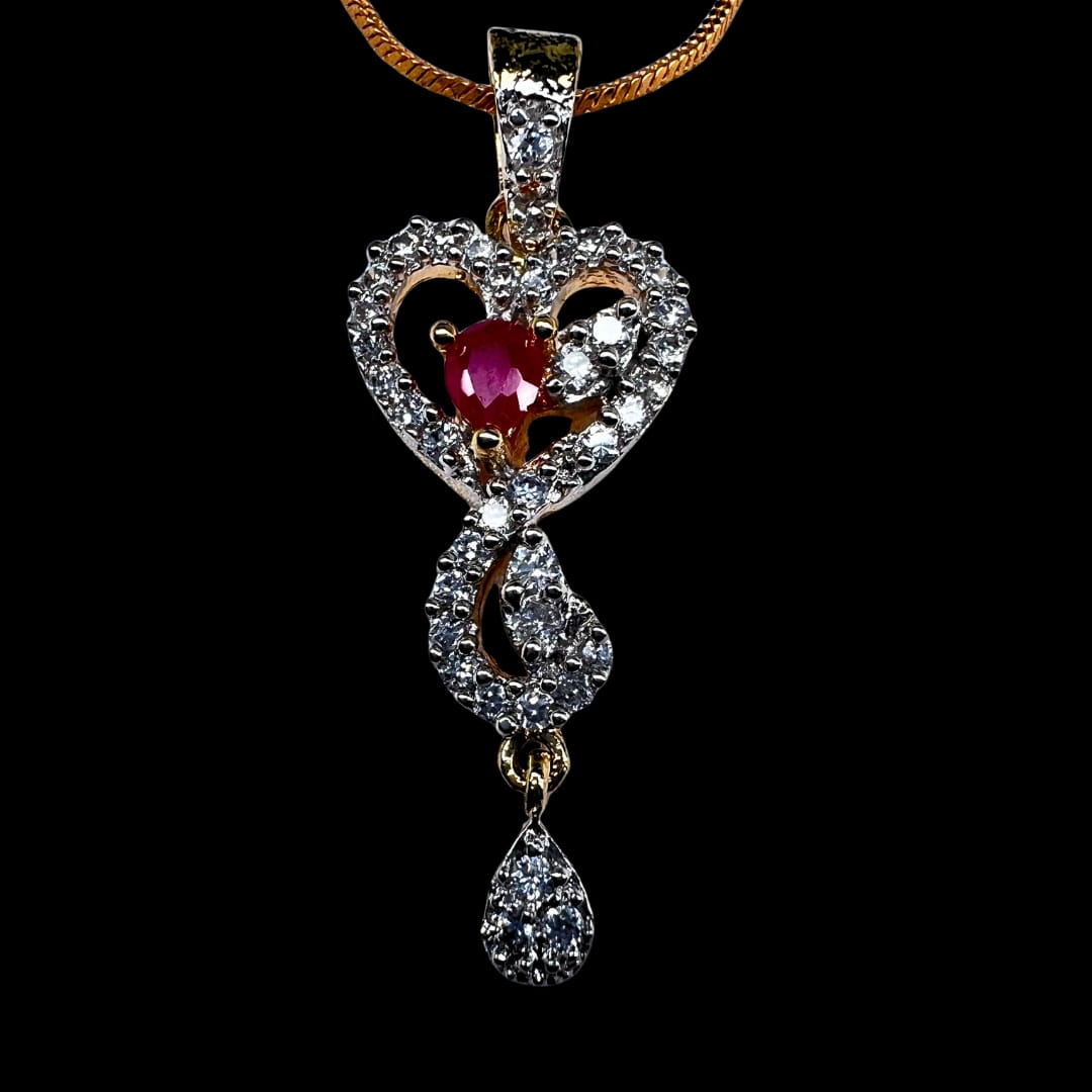 Exquisite AD American Diamond Pendant and Earring Set with Ruby pink Stones