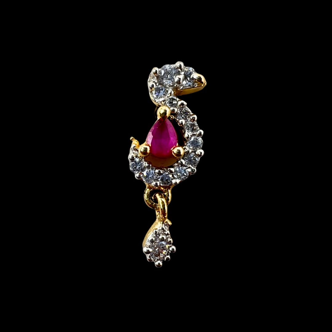Exquisite AD American Diamond Pendant and Earring Set with Ruby pink Stones