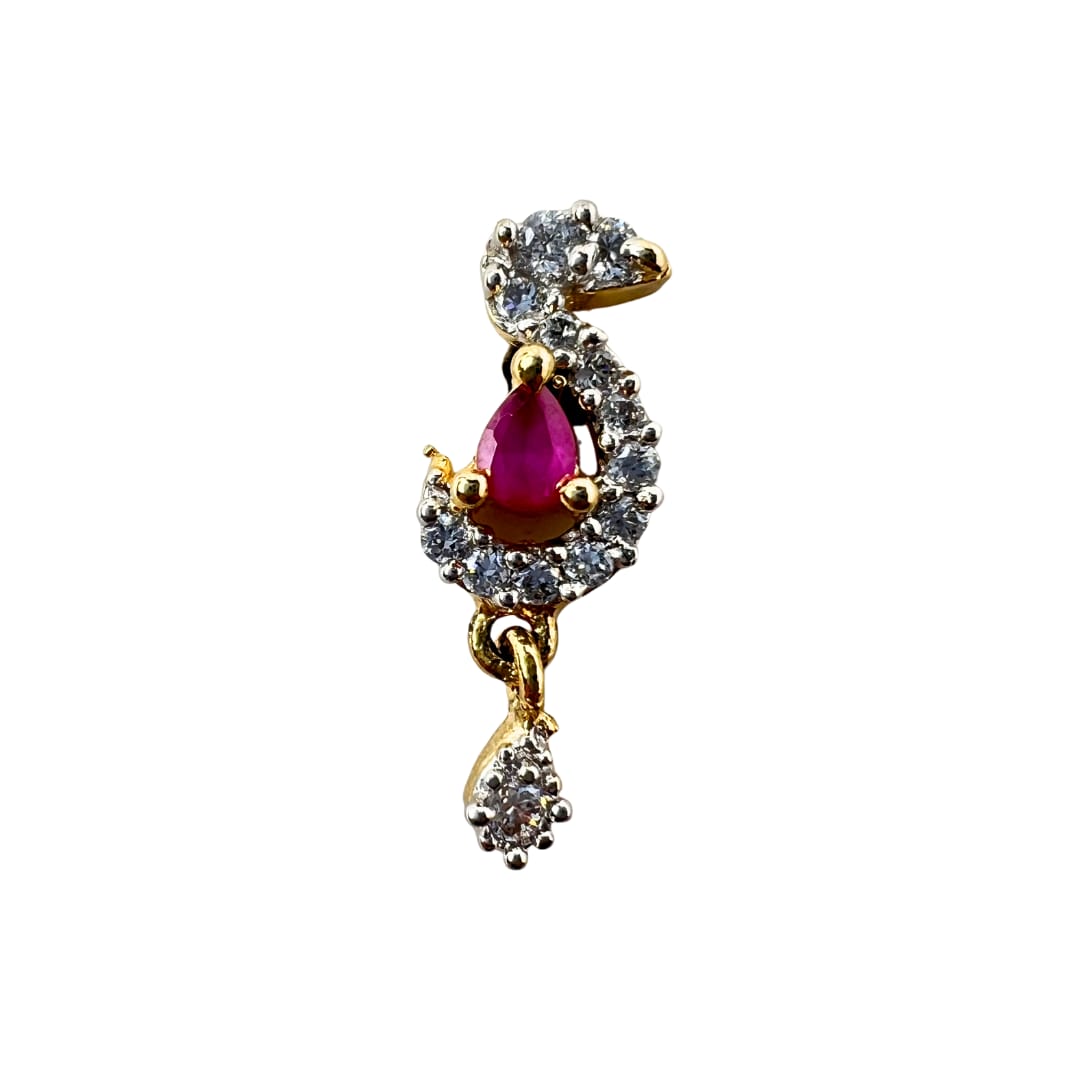 Exquisite AD American Diamond Pendant and Earring Set with Ruby pink Stones