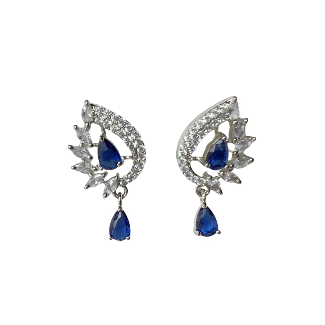 Elegant Dark Blue Teardrop AD Earrings with Marquise AD Cluster – Dazzling Party & Festive Wear