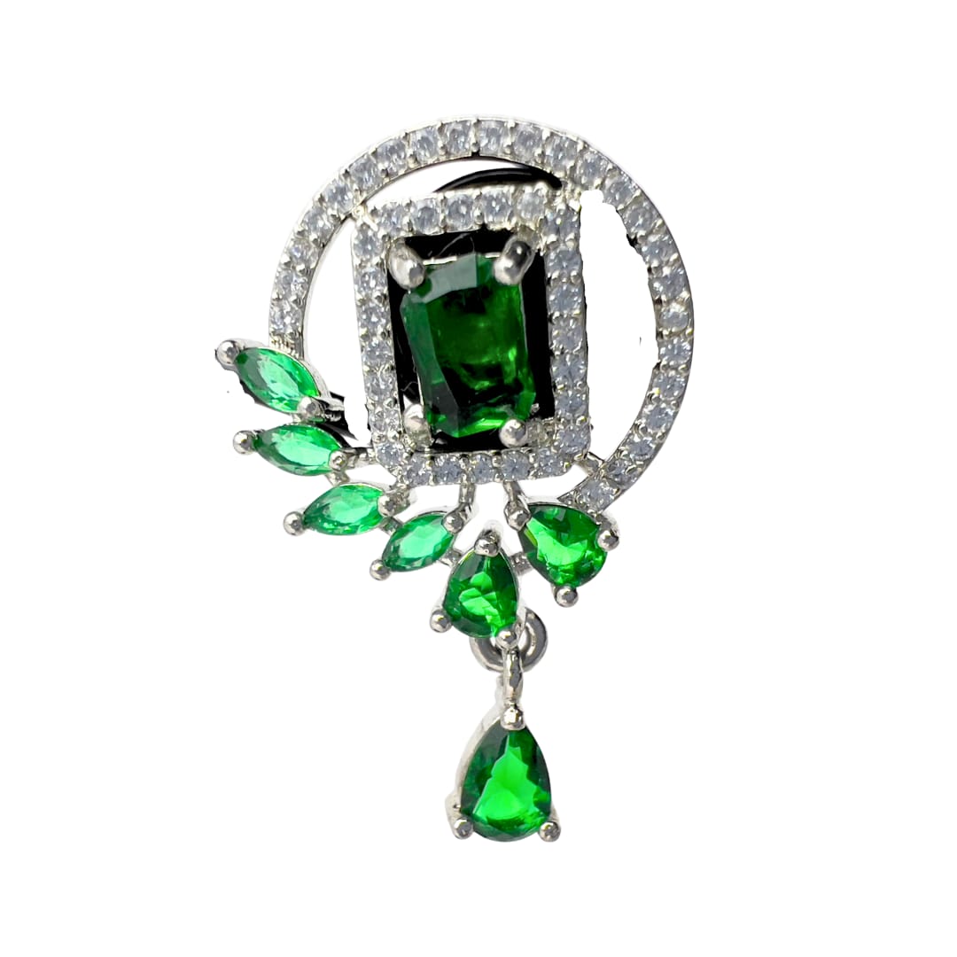 Dazzling Emerald Green & White AD Earrings – Modern Elegance for Party & Festive Wear