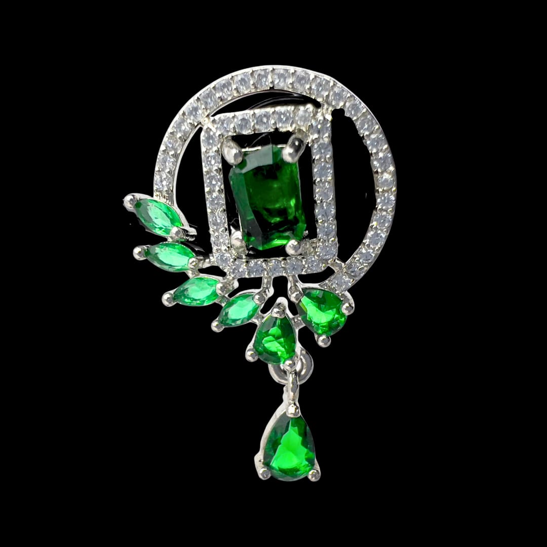 Dazzling Emerald Green & White AD Earrings – Modern Elegance for Party & Festive Wear
