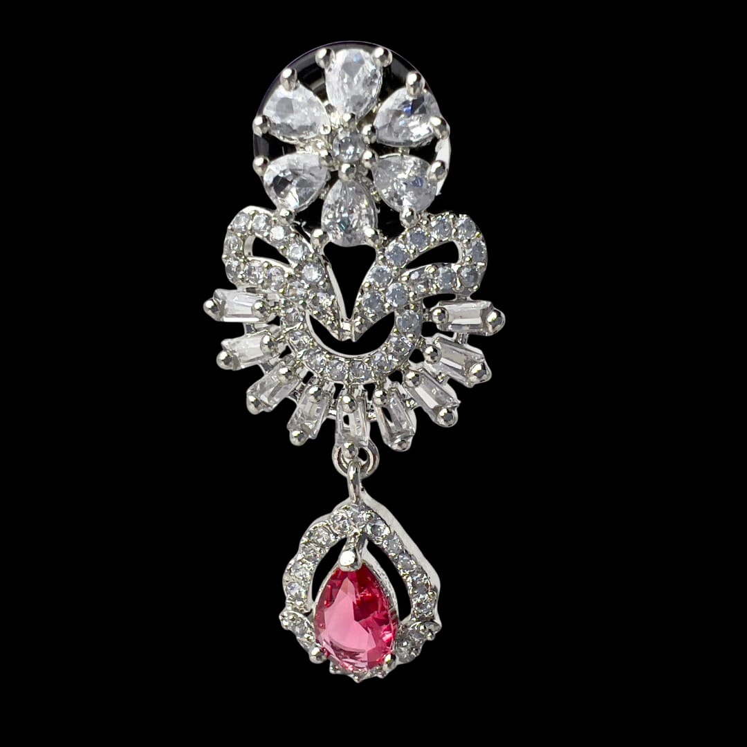 Majestic American Diamond Earrings with Ruby-Red Stone -A Grand Statement of Elegance