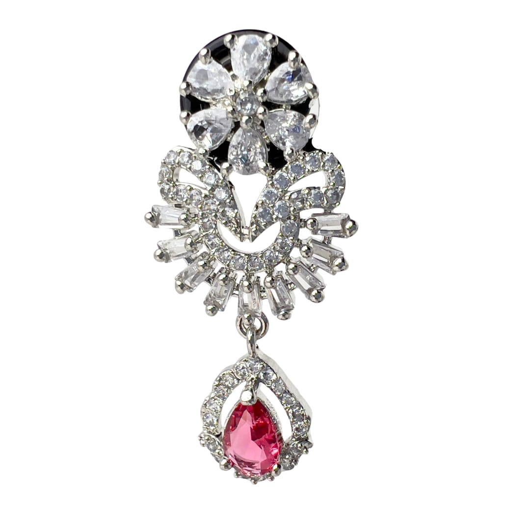 Majestic American Diamond Earrings with Ruby-Red Stone -A Grand Statement of Elegance