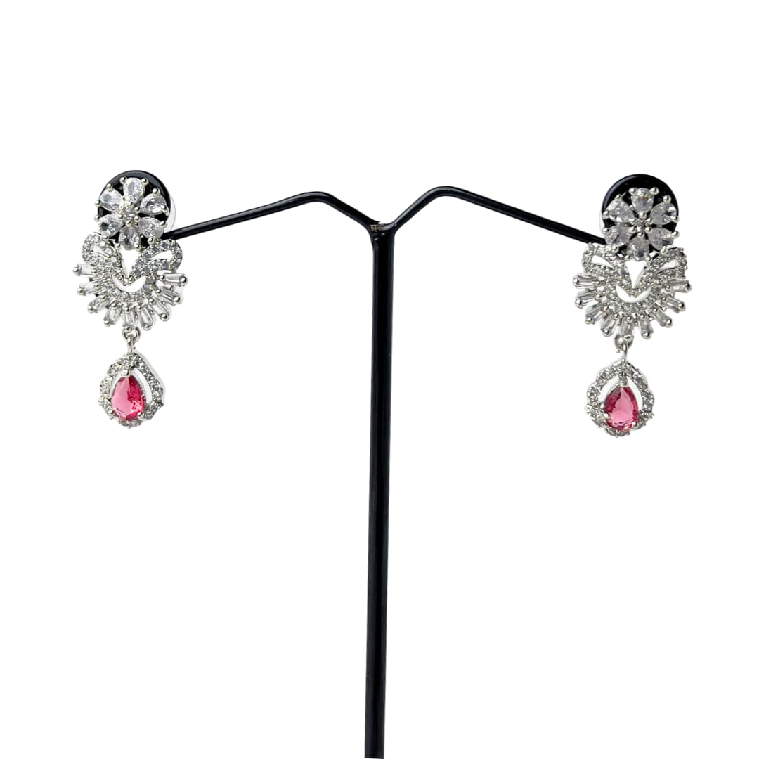 Majestic American Diamond Earrings with Ruby-Red Stone -A Grand Statement of Elegance