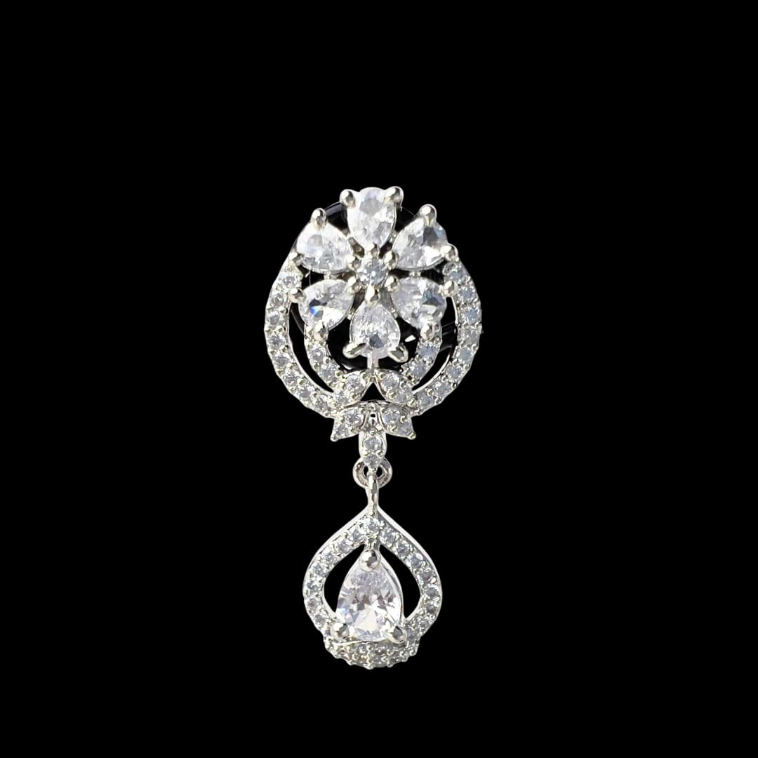 Majestic American Diamond Earrings: A Symphony of Floral and Teardrop Brilliance