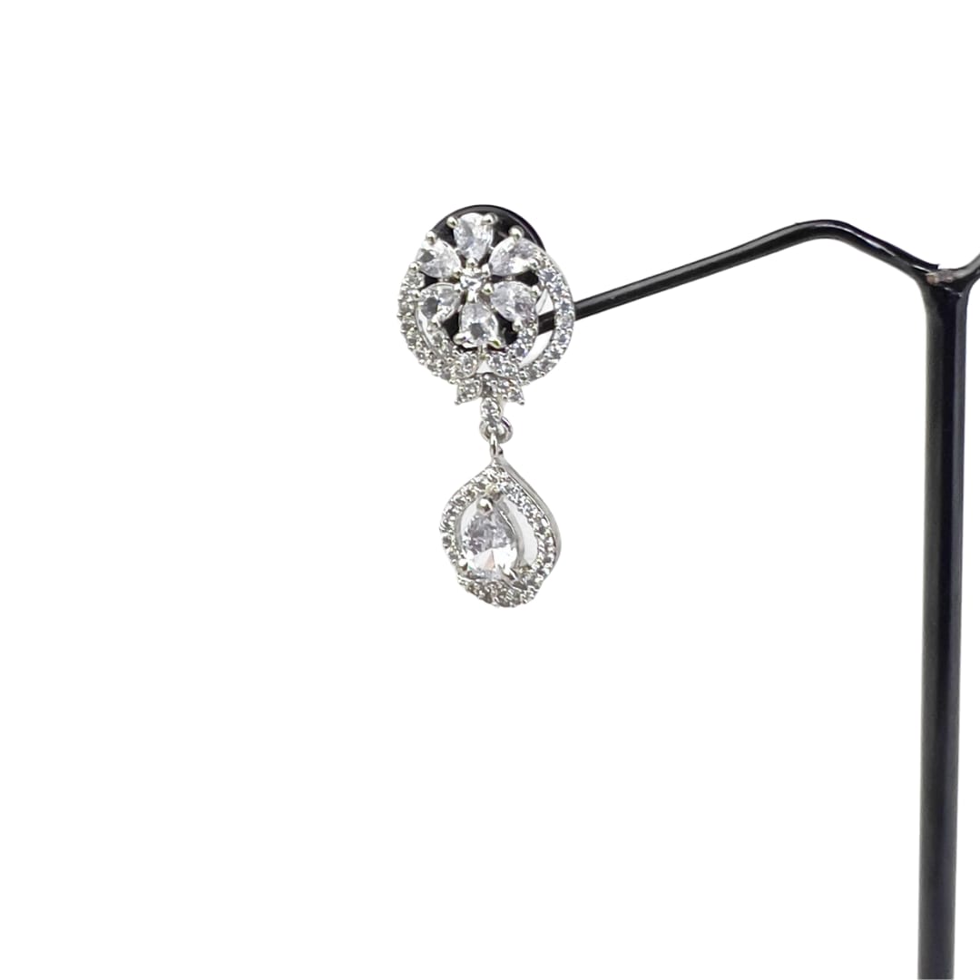 Majestic American Diamond Earrings: A Symphony of Floral and Teardrop Brilliance