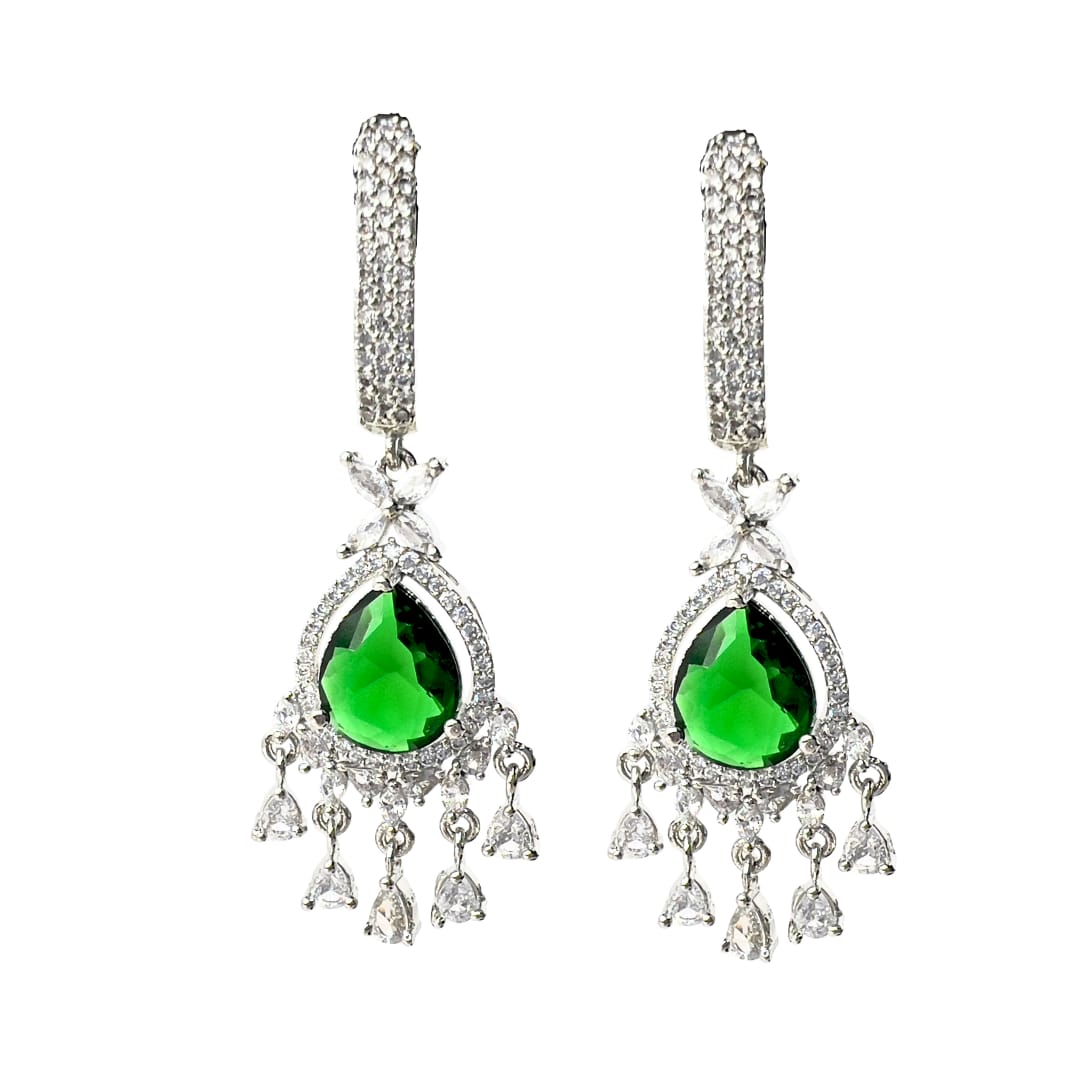 Exquisite AD Green Stone Drop Earring – Premium American Diamond Jewellery