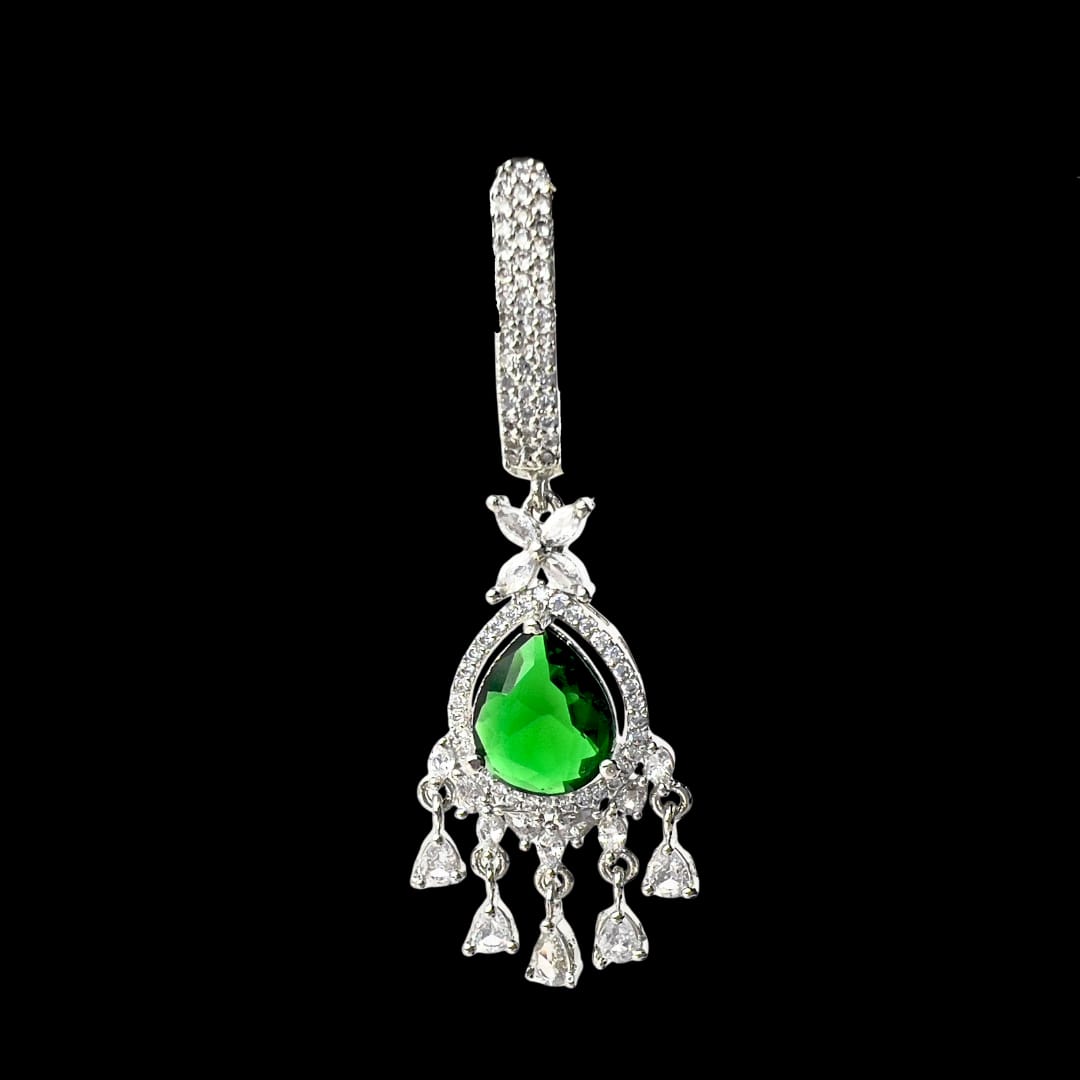 Exquisite AD Green Stone Drop Earring – Premium American Diamond Jewellery