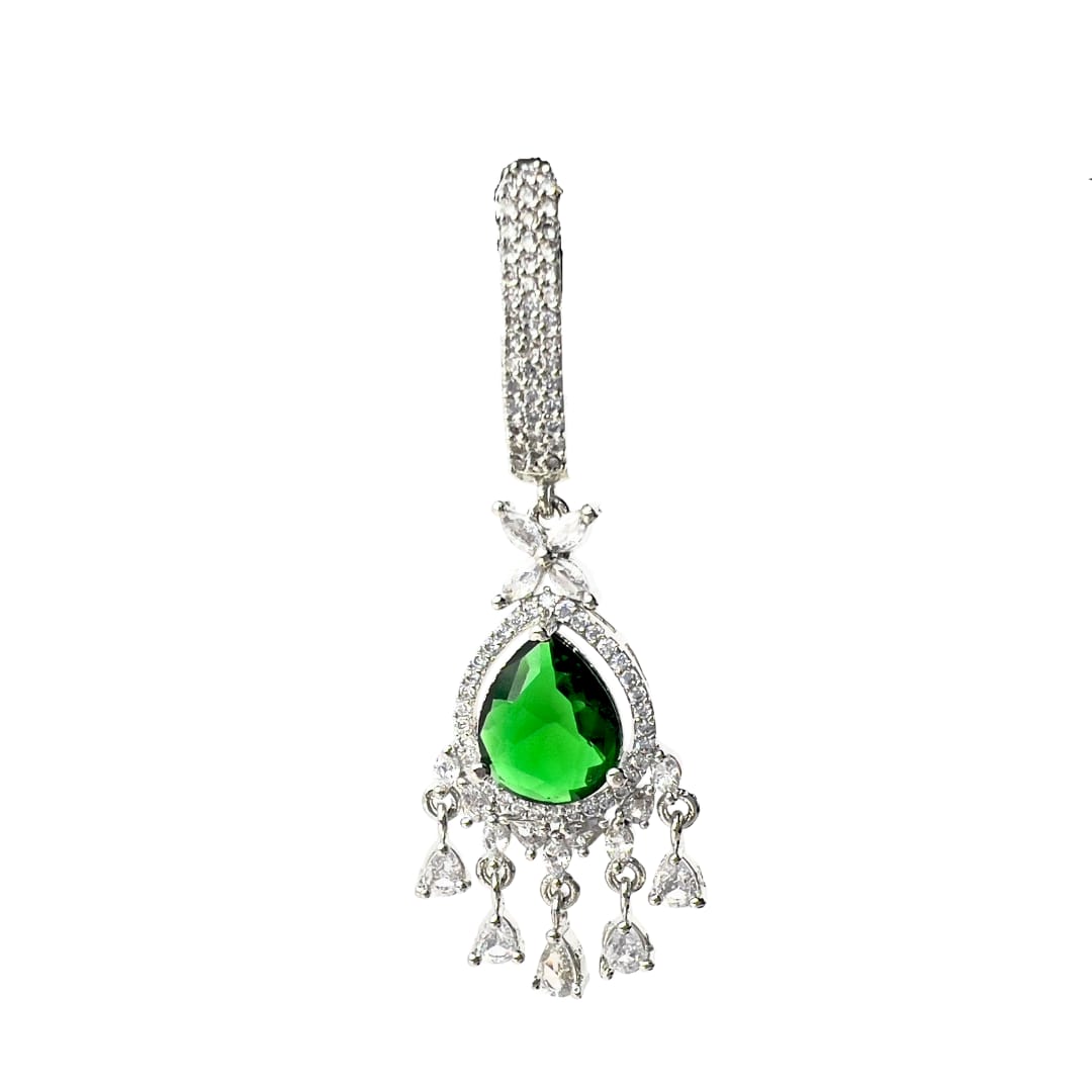 Exquisite AD Green Stone Drop Earring – Premium American Diamond Jewellery