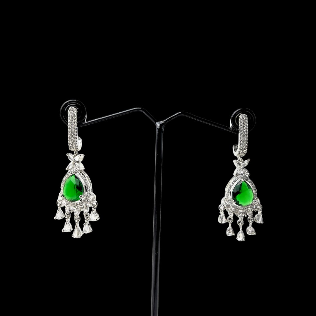 Exquisite AD Green Stone Drop Earring – Premium American Diamond Jewellery