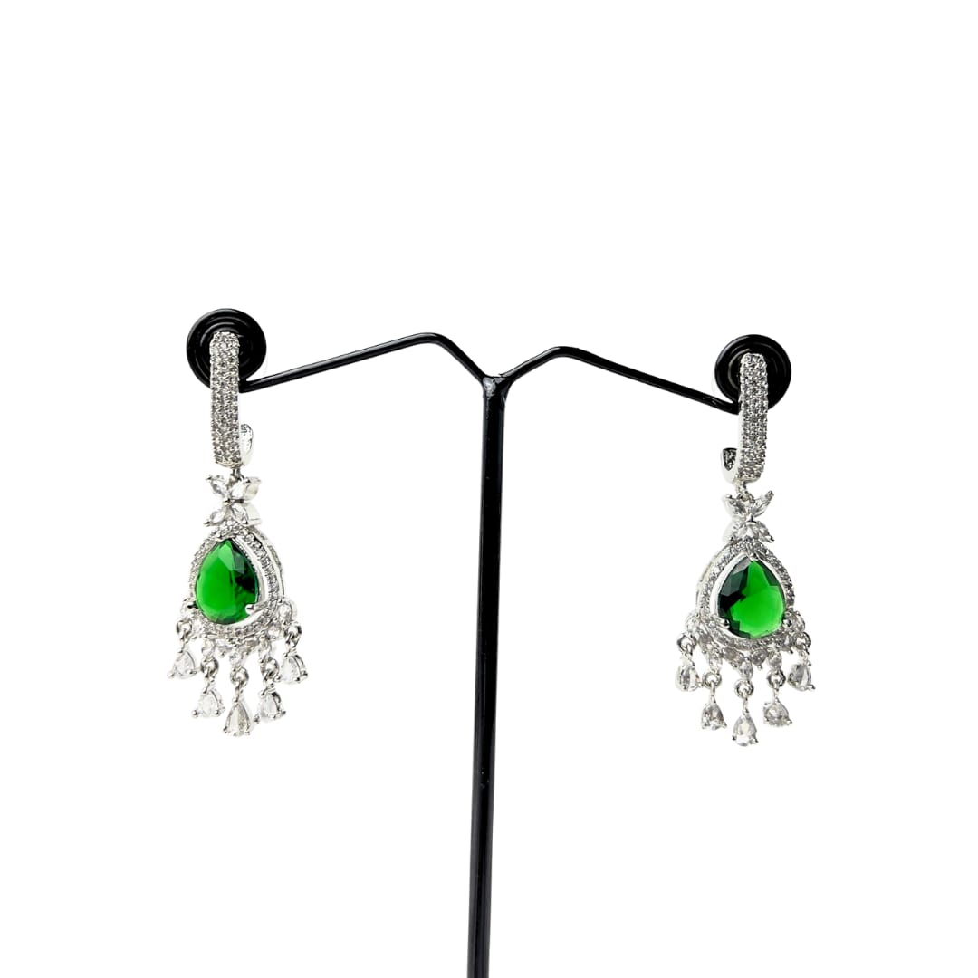 Exquisite AD Green Stone Drop Earring – Premium American Diamond Jewellery