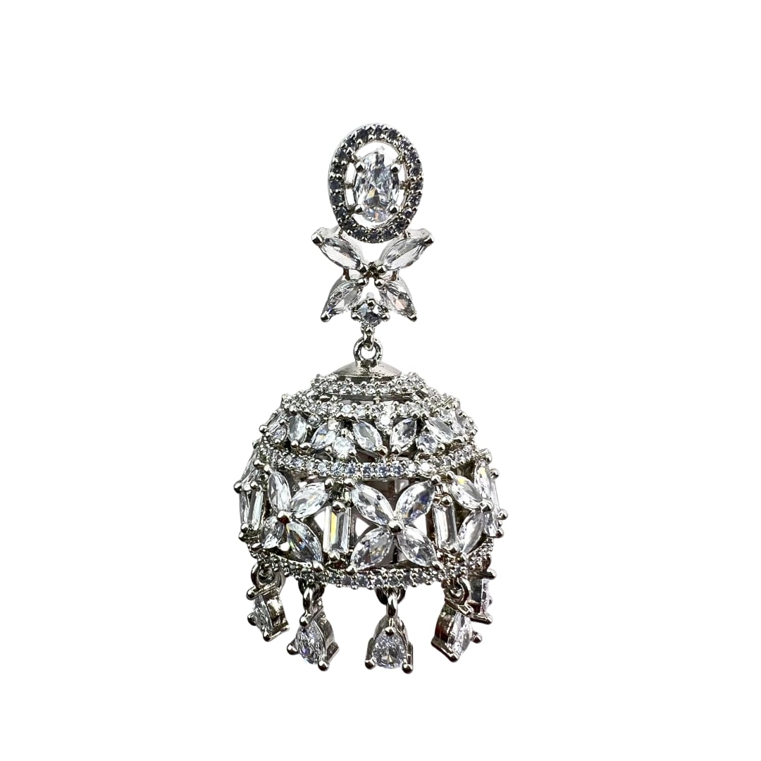 Dazzling Silver American Diamond Earrings with Floral & Marquise AD Work