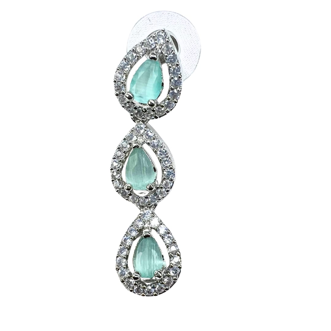 Mint green American Diamond Necklace Set with Pear-Shaped Accents