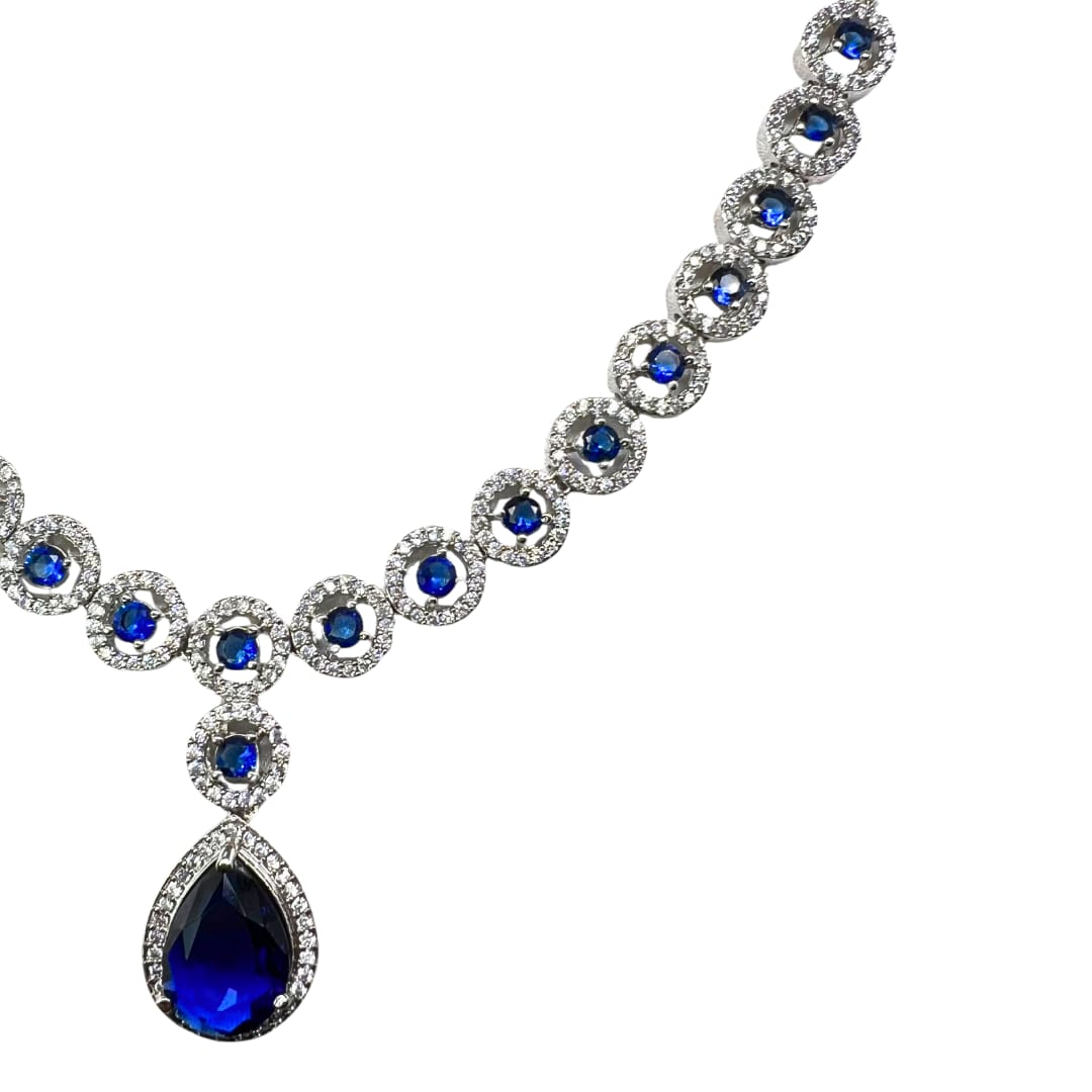 Majestic American Diamond Choker & Earrings Set with Deep Blue Drops